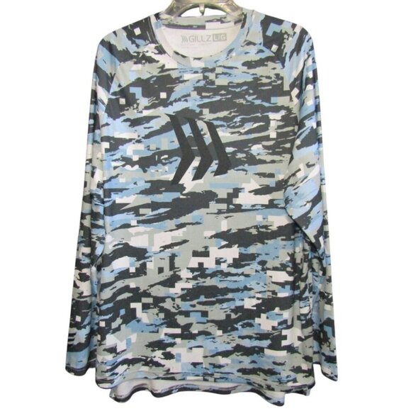 Gillz Water Camo Fishing Shirt Mens Size L Polyester Long Sleeve Pullover Fish - Picture 1 of 8